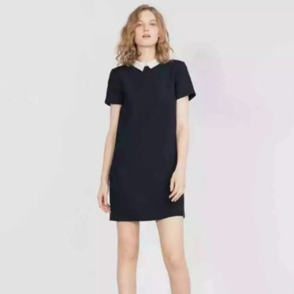 NWT- Zara Black Mini Dress with White Collar Size L